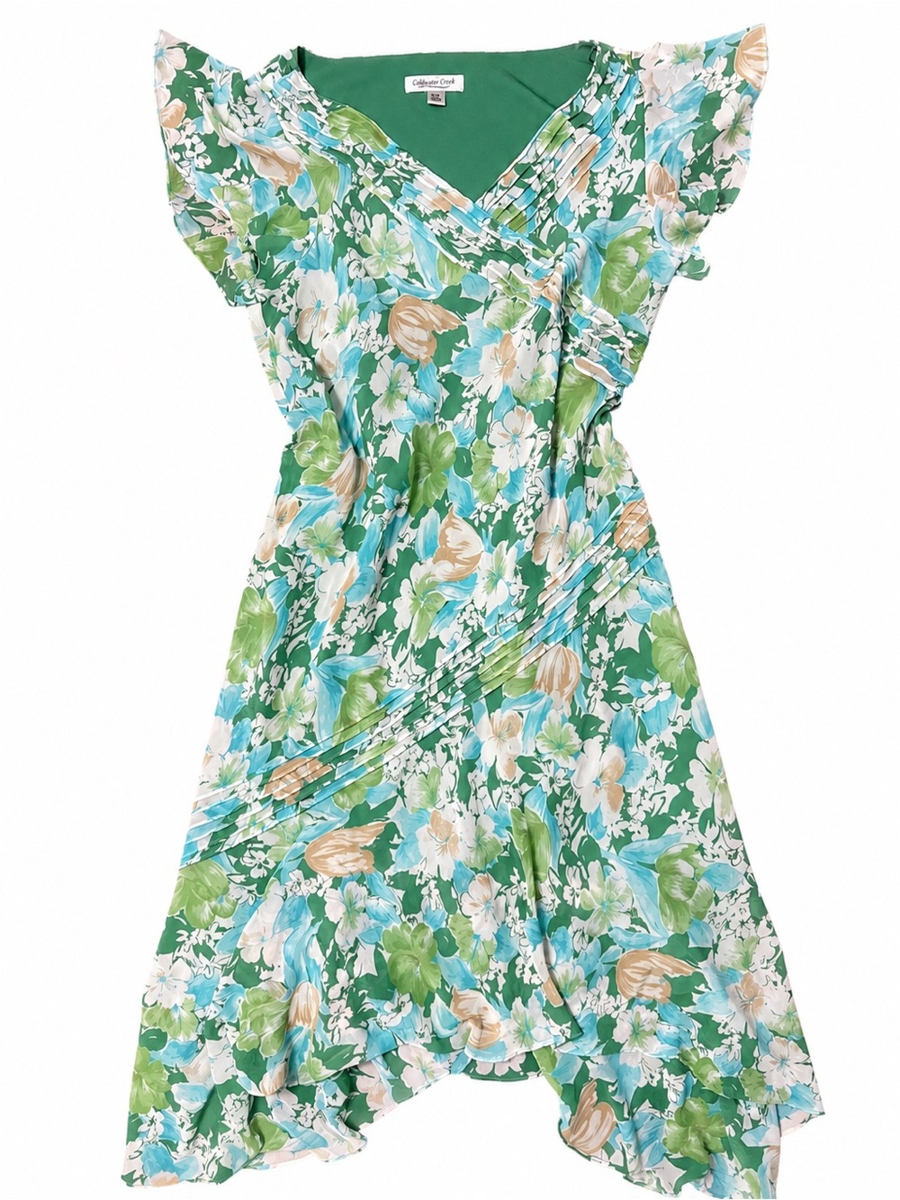 Coldwater Creek Green Floral High-Low Dress